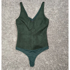 BCBG Maxazria Womens Green Mya V-Neck Sleeveless Faux Suede Bodysuit XS